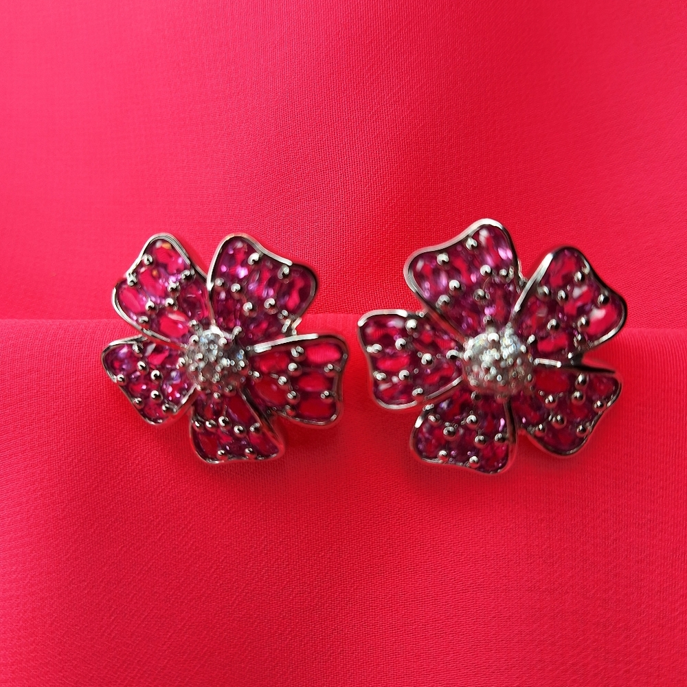 Real silver and pink crystal Clip earring
